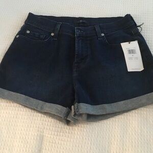 7 For All Mankind Dark Navy Rolled Cuff Denim Shorts